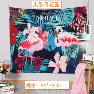 北欧挂布布料 背景布背景墙布民宿房间布置装饰布艺床头布 火烈鸟花园-95*73cm/收藏加购送USB款彩灯