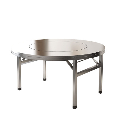 戴劲 不锈钢餐桌内置转盘圆桌内嵌转盘折叠桌加厚款1.3米内置0.9米转盘