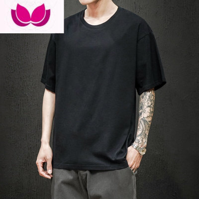 七斓夏季纯色短袖T恤男士薄款宽松打底衫胖子加肥加大码潮流半袖体恤