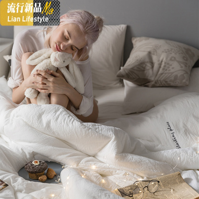ins风北欧刺绣春秋被加厚保暖冬被子单双人水洗棉被芯羽丝绒被褥 三维工匠