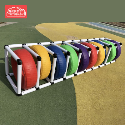 有优贝贝YUYUBABY轮胎架幼儿园感统训练玩具户外拓展轮胎架10组带轮胎