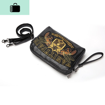 刺绣图案男包单肩包国潮小背包 韩版男士斜挎包横款多功能手拿包NEW LAKE 黑色男士手拿包