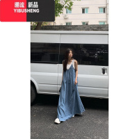 YIBUSHENG红人馆牛仔连衣裙女季2024新款法式漂亮气质长裙过膝吊带裙子女