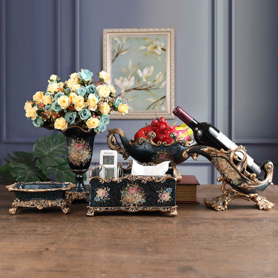 幸福派 树脂欧式摆件工艺品家居客厅电视柜酒柜装饰品玄关欧式摆件抽纸盒居客厅果盘小装饰品摆件办公室装饰品欧式摆件套装