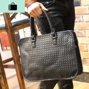 手工编织男士手提包横款商务男包休闲软皮单肩斜挎韩版公文包简约NEW LAKE 黑色[收藏就送礼品] 黑色【收藏就送礼品】