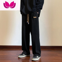 七斓黑色裤子男直筒百搭高街vibe潮牌抽绳束脚运动痞帅休闲长裤