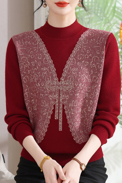 年冬季妈妈装上衣40-60岁中老年人保暖针织上衣时尚中领毛衣