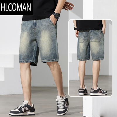 HLCOMAN复古牛仔短裤男士夏季薄款直筒宽松中裤子潮牌休闲五分裤2025新款