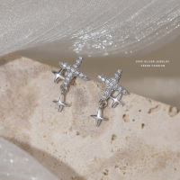 甜酷风四芒星耳钉女s999纯银时尚百搭轻奢微镶耳坠高级感足银耳饰送女朋友老婆情人节七夕生日礼物