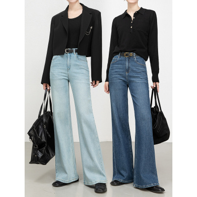 韩版高腰百搭喇叭拖地裤秋季新款宽松牛仔筒喇裤女L
