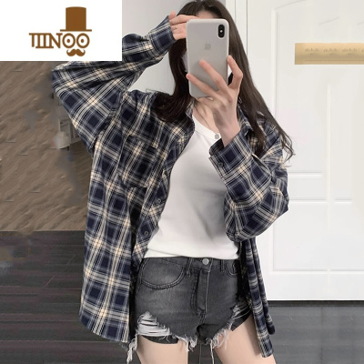 YANXU复古格子衬衫男女同款外套四季开衫设计感宽松小个子潮牌街头上衣