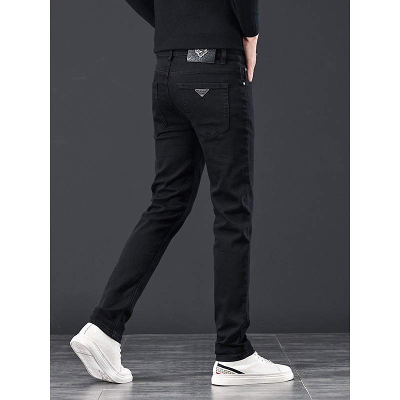 纯黑色男裤牛仔裤高端时尚弹力直筒裤男款百搭修身显瘦休闲裤男士