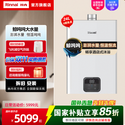 [鲸吨吨]林内24升燃气热水器 变频恒温 家用天然气 节能大水量热水器24GS41新品
