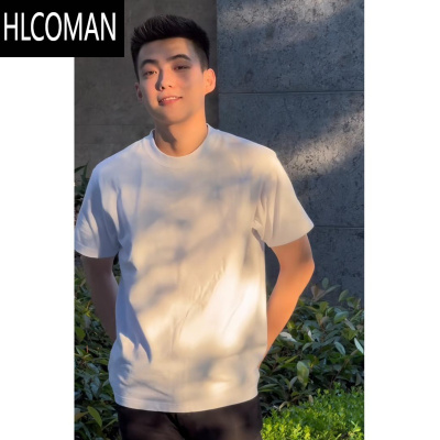 HLCOMAN纯黑色修身有型短袖男款小领口百搭T恤男2025新款内搭打底衫