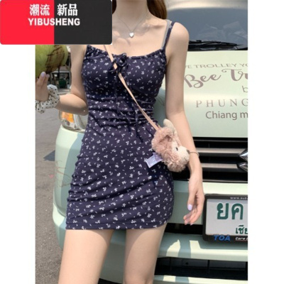 YIBUSHENG纯欲风假两件碎花吊带连衣裙女装季法式收腰包臀裙短裙