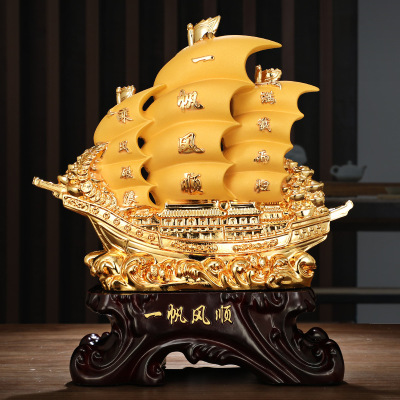 添福运 树脂摆件工艺品家居客酒柜装饰品玄关客厅招财摆件办公室装饰店铺装饰开业礼品乔迁礼品收银台装饰品一帆风顺帆船摆件