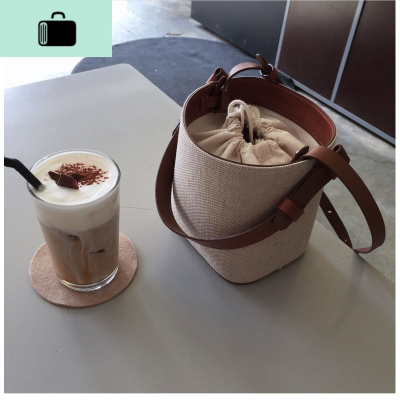 包包女2020新款编水桶包海边沙滩编织韩版单肩斜挎包手提女包潮NEW LAKE 米白色女士单肩包