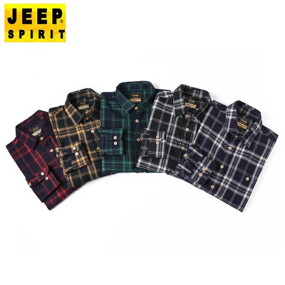 JEEP SPIRIT翻领衬衫男棉格子青年品牌宽松型休闲衬衫男装上衣
