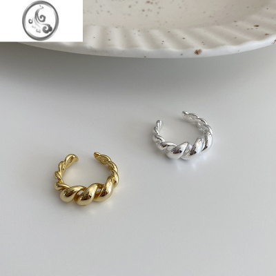 JiMi通体925银银个性简约缠绕牛角包开口戒指女食指环韩国ins潮流金色