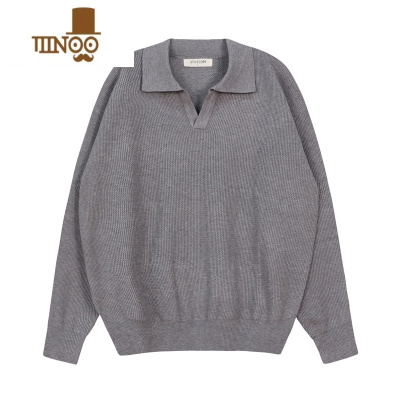 YANXU轻奢意式V领针织衫套头毛衣翻领复古男士长袖美式休闲春