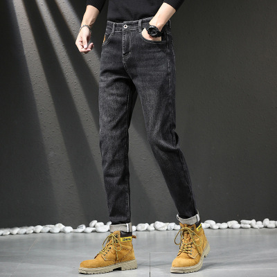 超柔软亲肤香港高端牛仔裤男年四季宽松修身潮牌休闲哈伦裤子