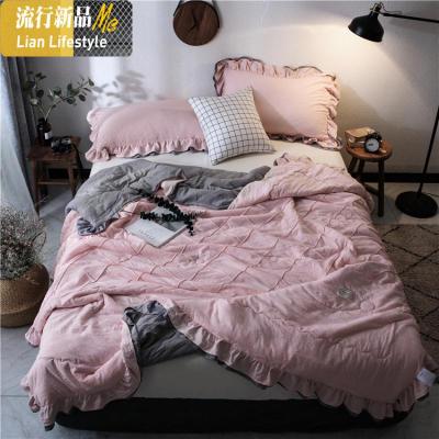 网红ins夏季夏凉被四件套水洗棉夏被单人双人空调被公主风薄被子 三维工匠