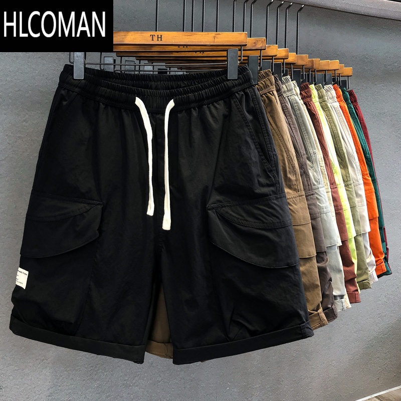 HLCOMAN户外露营地复古冰丝薄款工装短裤男士休闲裤夏季宽松五分裤男中裤