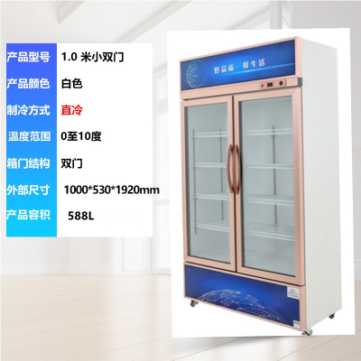  冷藏柜展示柜保鲜柜立式双门铜管切夫曼商用饮料冷饮蔬菜水果柜冰柜_1米双门直冷玫瑰金门温显