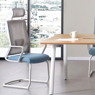 迅迈 蓝色带头枕弓形 办公椅 会议椅 会客椅 培训椅 麻将椅 钢架椅网布舒适电脑椅
