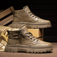 马丁靴男秋冬新款英伦风复古超纤男士休闲中帮厚底防水工装靴