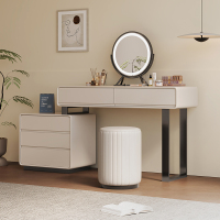 欧梵森法式奶油风极简梳妆台斗柜一体可伸缩转角化妆桌简约卧室收纳柜
