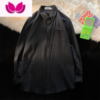 七斓夏季棉麻衬衫男长袖ins港风日系休闲百搭潮流纯色宽松亚麻上衣潮