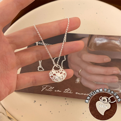 s925纯银平安锁项链配饰女款秋冬新中式国风毛衣链气质高级感送女朋友老婆情人节七夕生日礼物