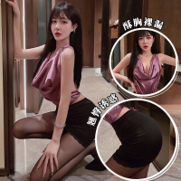 长夜漫漫情趣内衣禁欲秘书挂脖纯欲风露背ol制服蕾丝包臀裙女1952