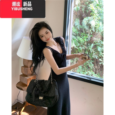 YIBUSHENG季2024年新款露肩长款小香风裙子气质中长裙针织无袖连衣裙女装