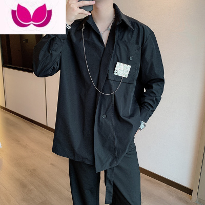 七斓高级感小众衬衫男长袖可拆金属宽松bf慵懒风设计感炸街衬衣ins潮