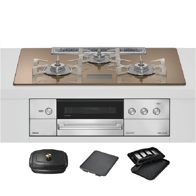 日本代购林内DELICIA75(电源版 带深烤盘 )燃气灶嵌入式天然气RHS72W38M12VCSTW铜色镜面24年新款