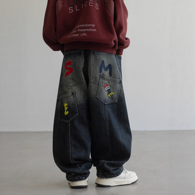 男童加绒牛仔裤秋冬款新款大男孩冬装儿童冬季一体绒加厚裤子