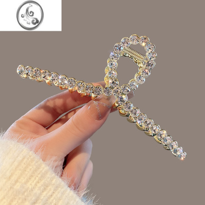 JiMi金属高级感闪钻抓夹女超大号发夹后脑勺盘发鲨鱼夹发量多简约头饰