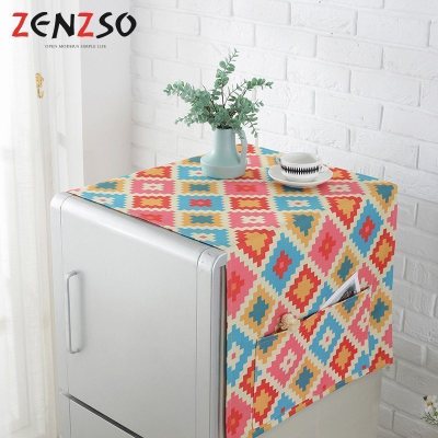 简约几何布艺罩布鱼单双对三开冰箱盖布巾 彩色世界 57*135CM(上开门冰箱用)(滚筒洗衣机上也可用)