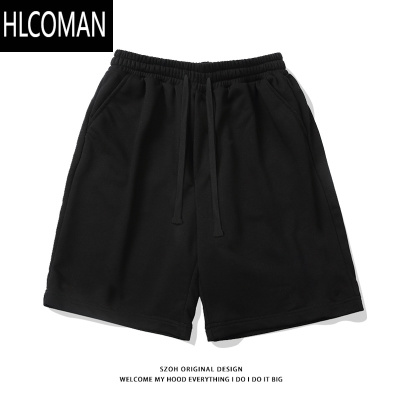 HLCOMAN欧美潮牌纯色运动短裤男夏季高街宽松百搭休闲抽绳阔腿青年五分裤