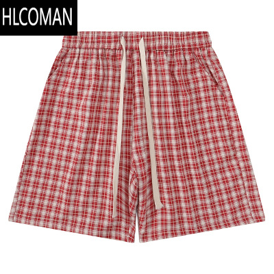 HLCOMAN51嘻哈国潮复古撞色格子休闲短裤男款夏季美式学院风宽松五分中裤