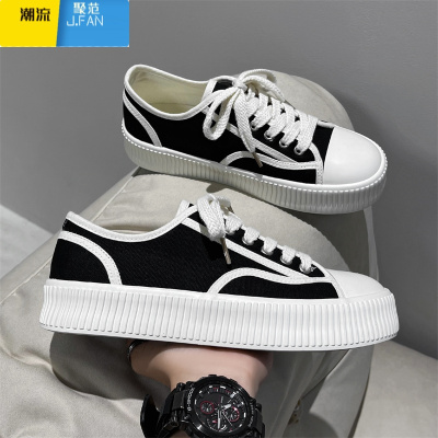 聚范男鞋子潮鞋2024夏季透气饼干帆布鞋男生低帮韩版百搭厚底运动板鞋