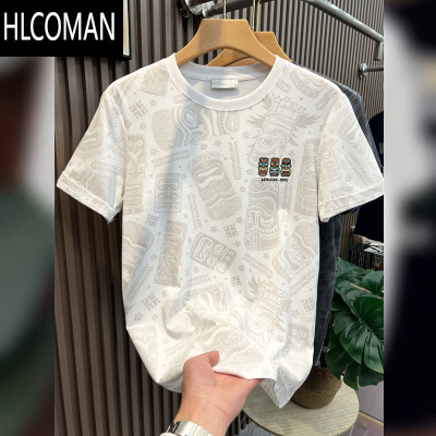 HLCOMAN美式复古短袖t恤男士夏季新款满身卡通印花刺绣修身半袖休闲上衣