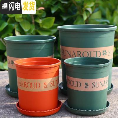 三维工匠塑料树脂矮胖加仑花盆加厚绿萝月季多肉特大号口径 矮款(绿色)4加仑[10个装]10送2 含托盘花盆容器