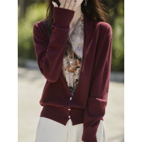 拼接针织衫上衣时尚假两件羊毛开衫毛衣外套秋季女新款精纺V领