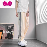 七斓直筒休闲裤子夏季男款条纹宽松卫裤男高街潮牌长裤冰丝薄款运动裤