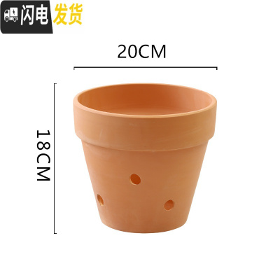三维工匠红陶花盆吊挂泥瓦盆多孔粗陶加壁孔大口径兰花盆绿萝花盆吸水透气 20*18加8壁孔2个装 中等花盆容器