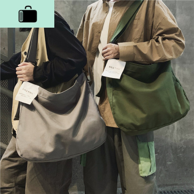 潮牌大容量慵懒风帆布包休闲斜挎包男女学生书包文艺布袋包单肩包NEW LAKE