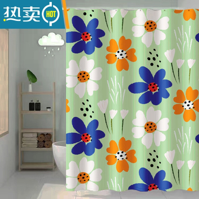 敬平浴室浴帘免打孔加厚卫生间防水布速干磁性挡水条套装隔断窗帘